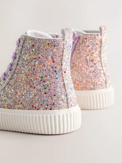 Meerkleurige glitter - Hoge sneakers met veters