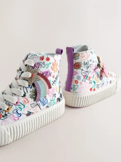 Meerkleurige schetsachtige print - Hoge sneakers met veters