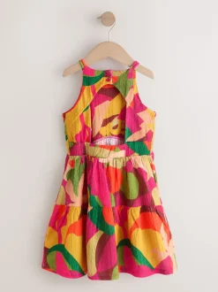 Met felgekleurde print - Zomerjurk met bandjes en kreukeleffect (3-16jr)