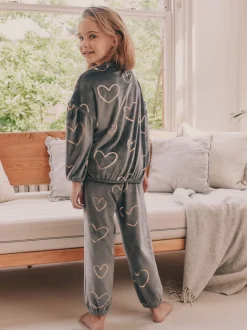Metallic antracietgrijs hart - Behaaglijke fleece pyjama (9 mnd-16 jr)
