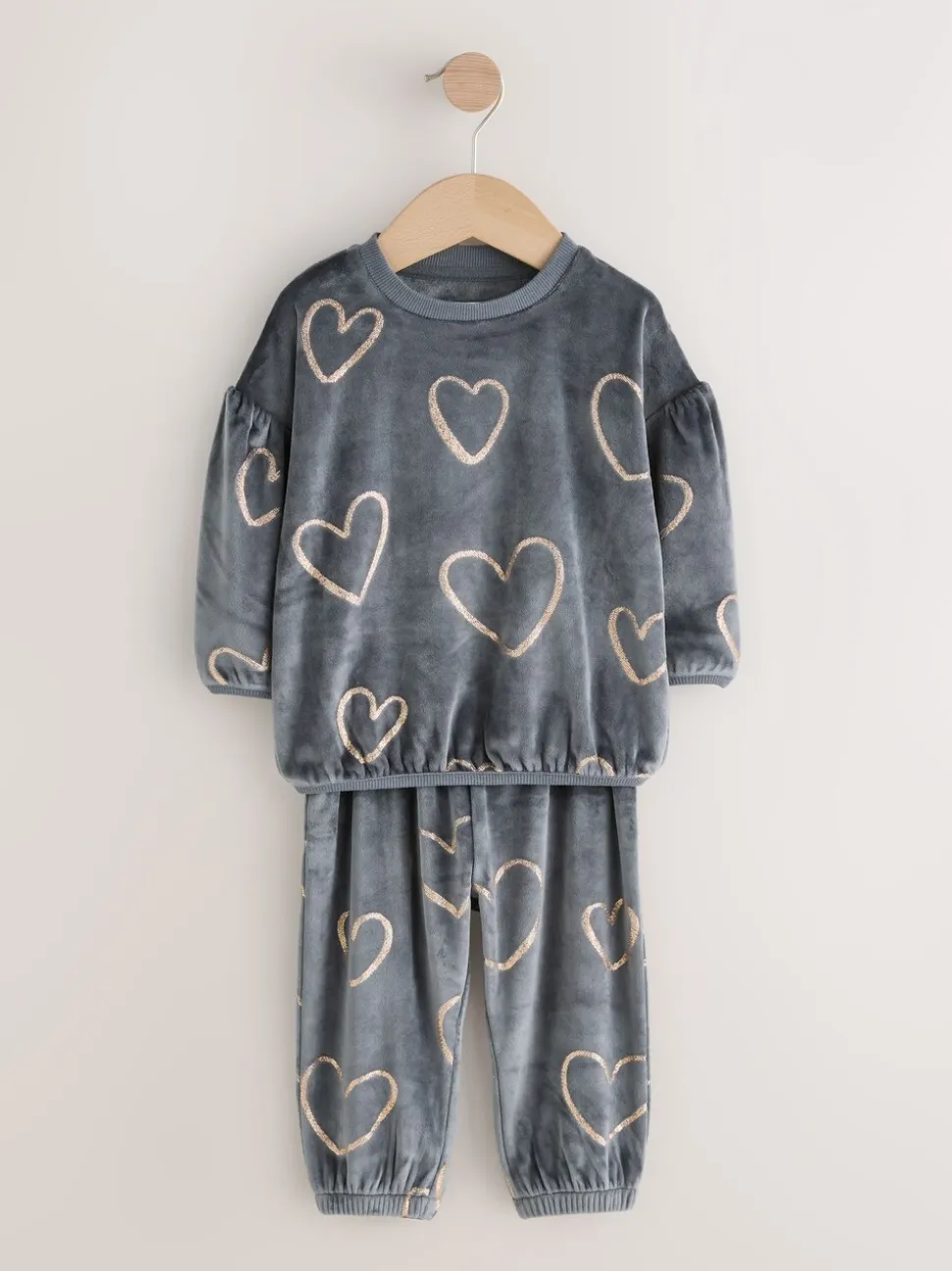 Metallic antracietgrijs hart - Behaaglijke fleece pyjama (9 mnd-16 jr)