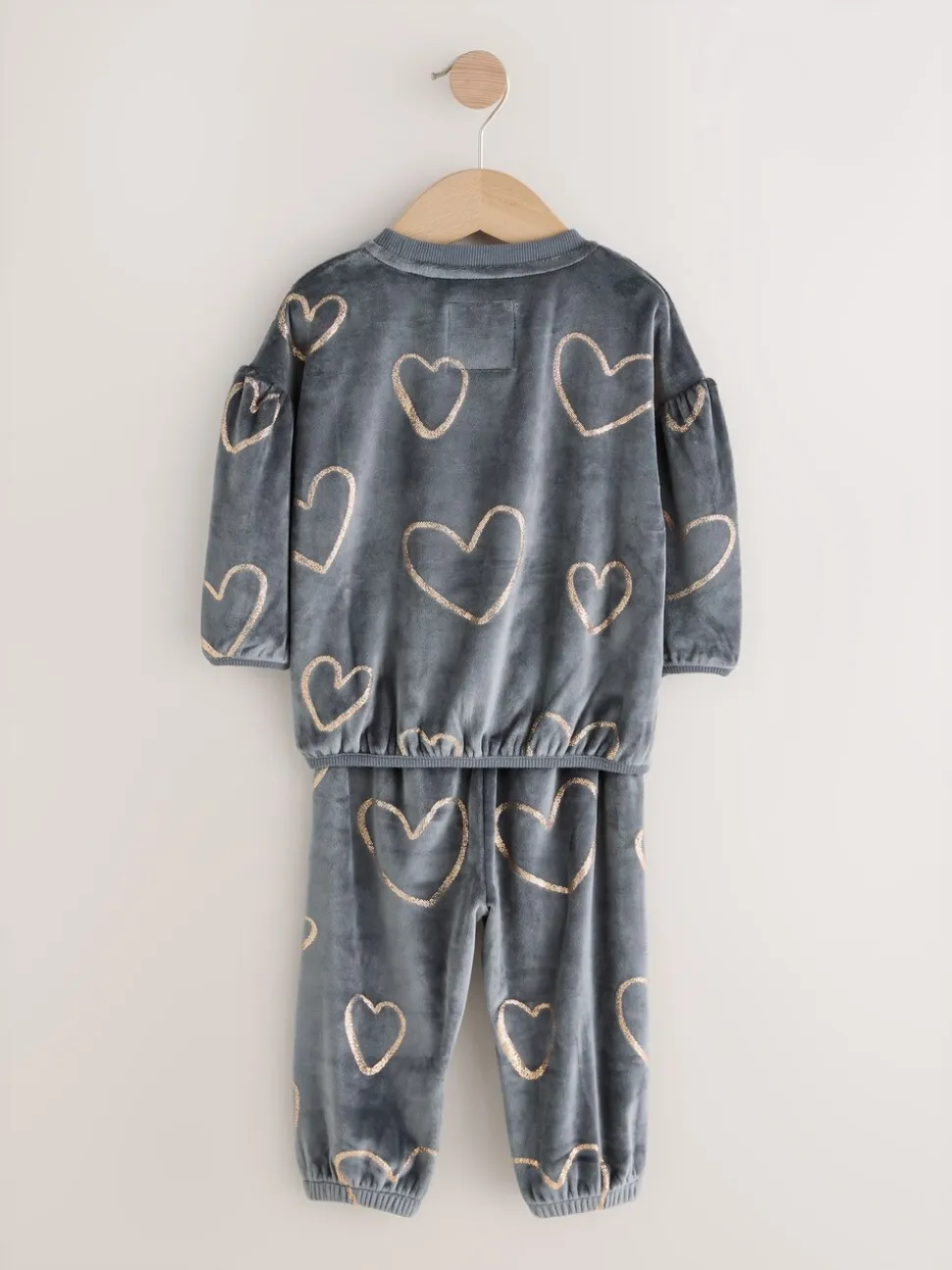 Metallic antracietgrijs hart - Behaaglijke fleece pyjama (9 mnd-16 jr)