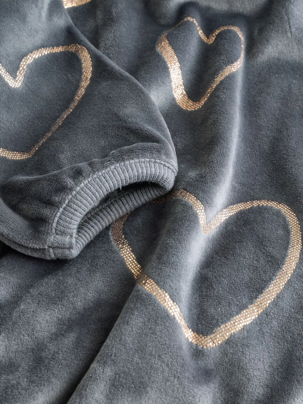 Metallic antracietgrijs hart - Behaaglijke fleece pyjama (9 mnd-16 jr)