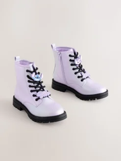 Metallic paars - Lilo & Stitch warmgevoerde enkellaarzen met vetersluiting