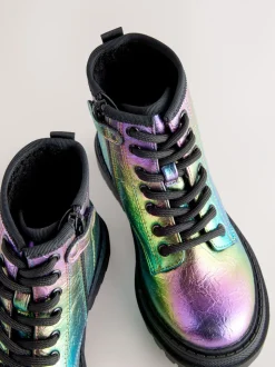 Metallic regenboog - Warmgevoerde enkellaarzen met veters