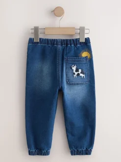 Middelblauw Boerderijpersonage - Jeans met elastische taille (3mnd-7jr)