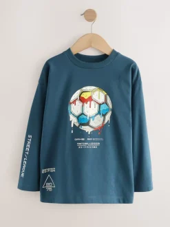 Middelblauw voetbal - Relaxed Fit Graphic Long Sleeve Cotton T-Shirt (3-16yrs)