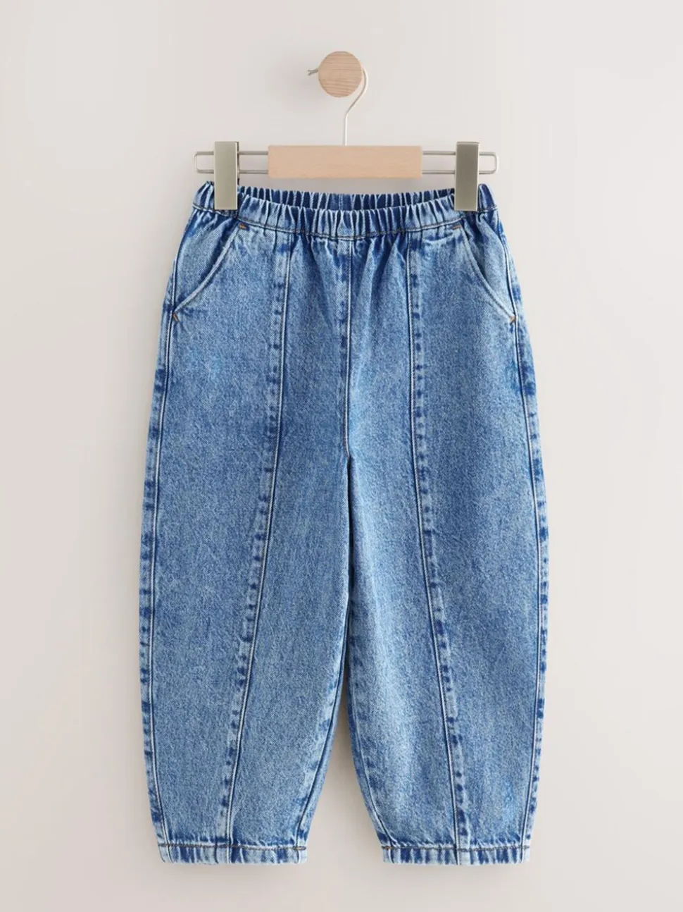 Middenblauw denim - Barrel jeans met elastische taille (3-16jr)