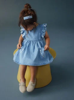 Middenblauw denim - Frill Sleeve Dress (3mths-8yrs)