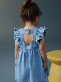 Middenblauw denim - Frill Sleeve Dress (3mths-8yrs)
