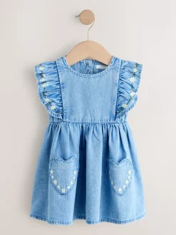 Middenblauw denim - Frill Sleeve Dress (3mths-8yrs)