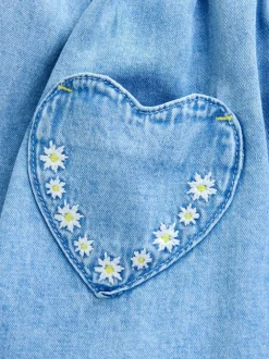 Middenblauw denim - Frill Sleeve Dress (3mths-8yrs)