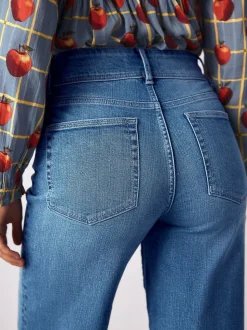 Middenblauw denim - High Rise stretchy Jeans met wijde pijpen
