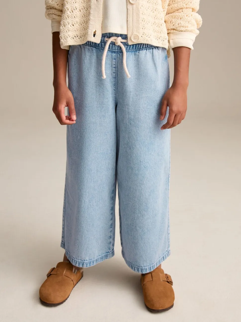 Middenblauw denim - Jeans met elastische taille en wijde pijpen (3-16jr)