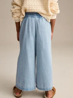 Middenblauw denim - Jeans met elastische taille en wijde pijpen (3-16jr)