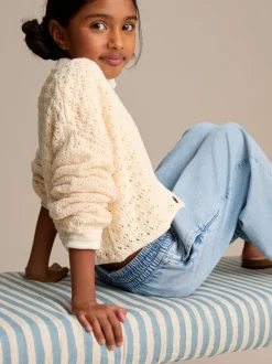 Middenblauw denim - Jeans met elastische taille en wijde pijpen (3-16jr)