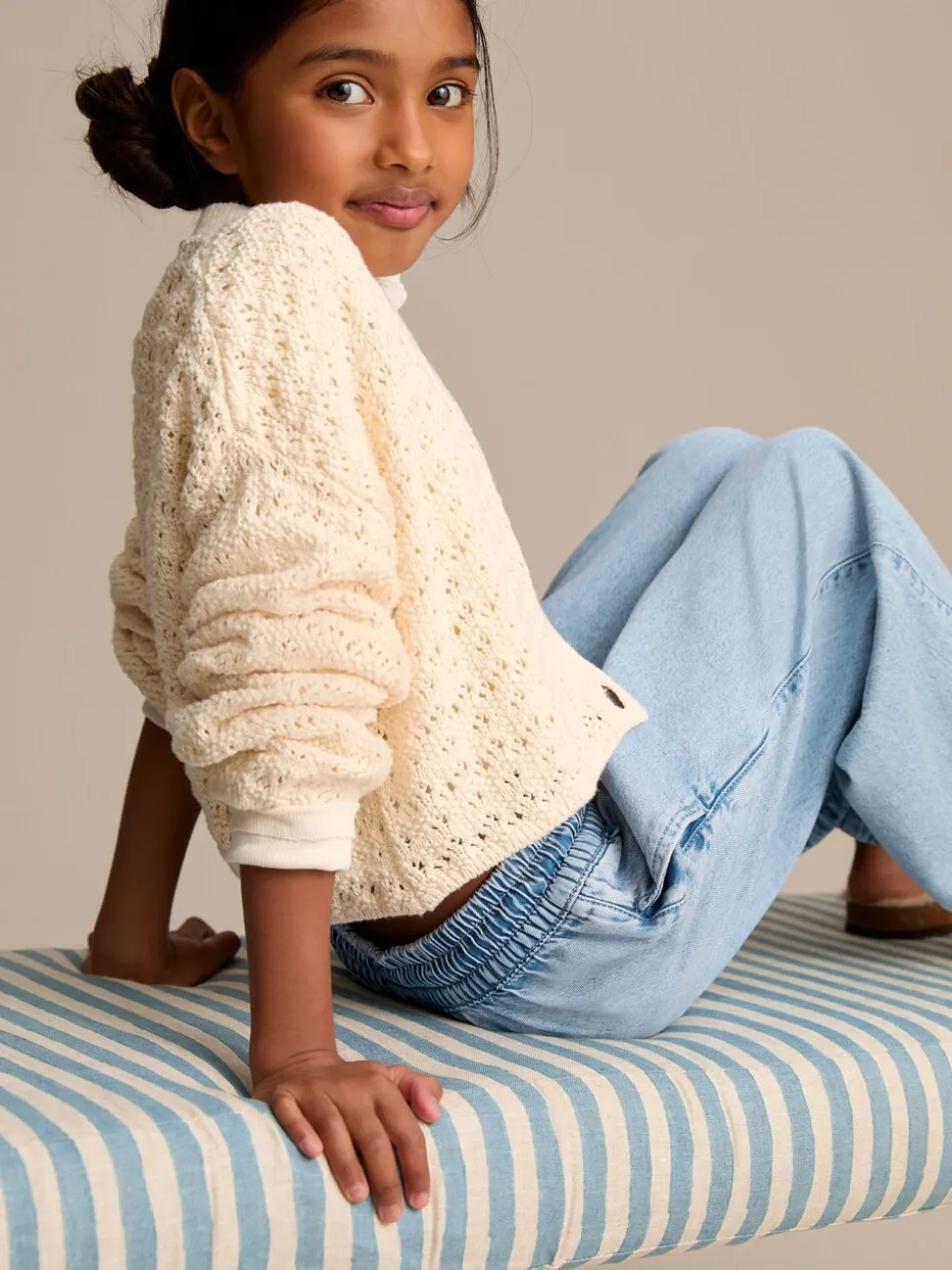 Middenblauw denim - Jeans met elastische taille en wijde pijpen (3-16jr)