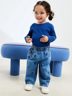 Middenblauw denim - Jeans met strikborduursel (3mnd -7jr)