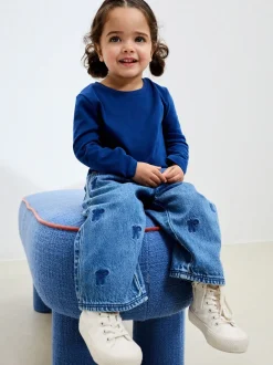 Middenblauw denim - Jeans met strikborduursel (3mnd -7jr)