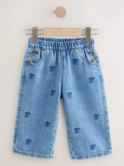 Middenblauw denim - Jeans met strikborduursel (3mnd -7jr)