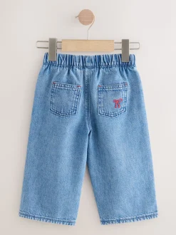 Middenblauw denim - Jeans met strikborduursel (3mnd -7jr)