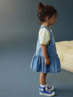 Middenblauw denim - Peplum Pinafore Dress (3mths-8yrs)