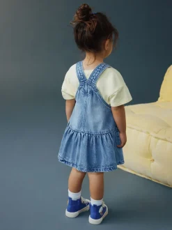 Middenblauw denim - Peplum Pinafore Dress (3mths-8yrs)