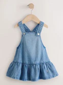 Middenblauw denim - Peplum Pinafore Dress (3mths-8yrs)