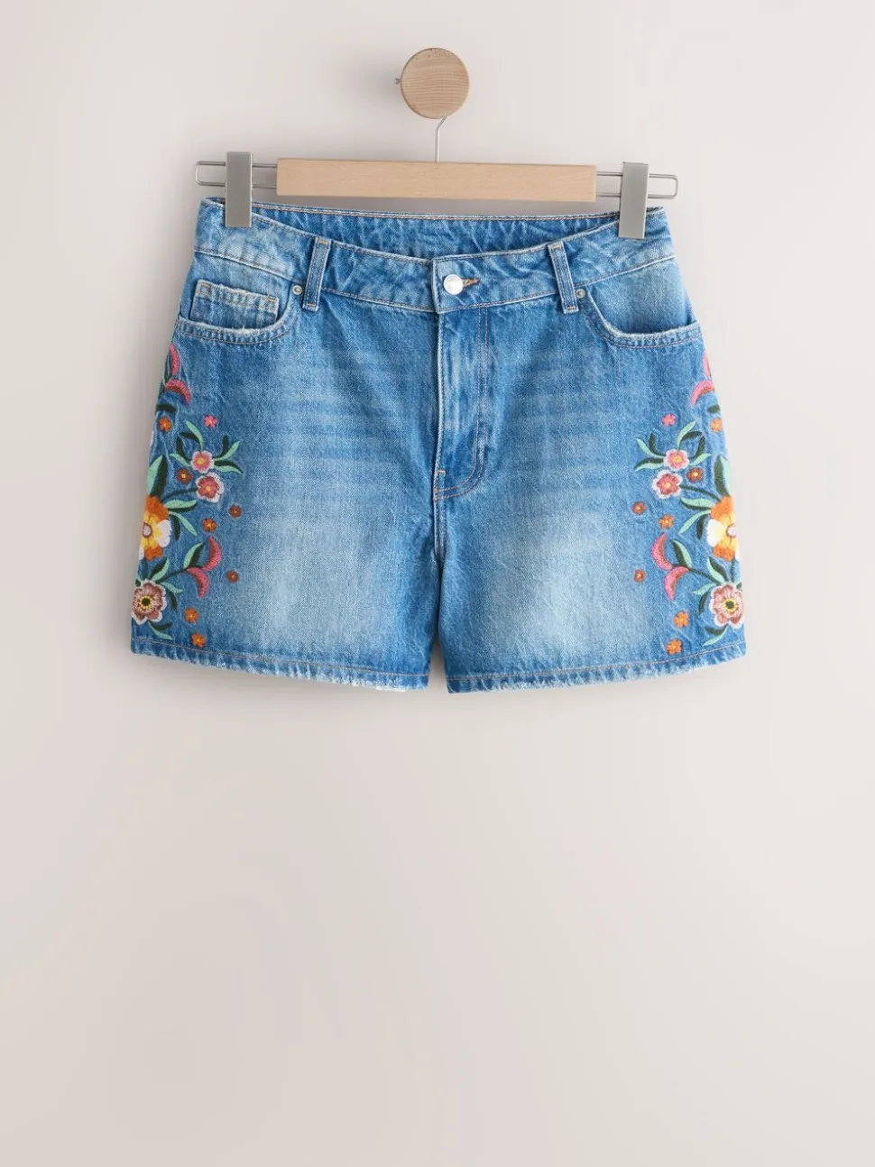 Middenblauw met bloemenborduursel - Denim shorts voor jongens