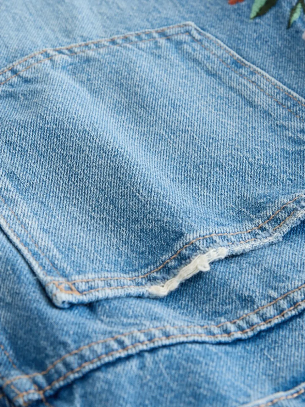 Middenblauw met bloemenborduursel - Denim shorts voor jongens