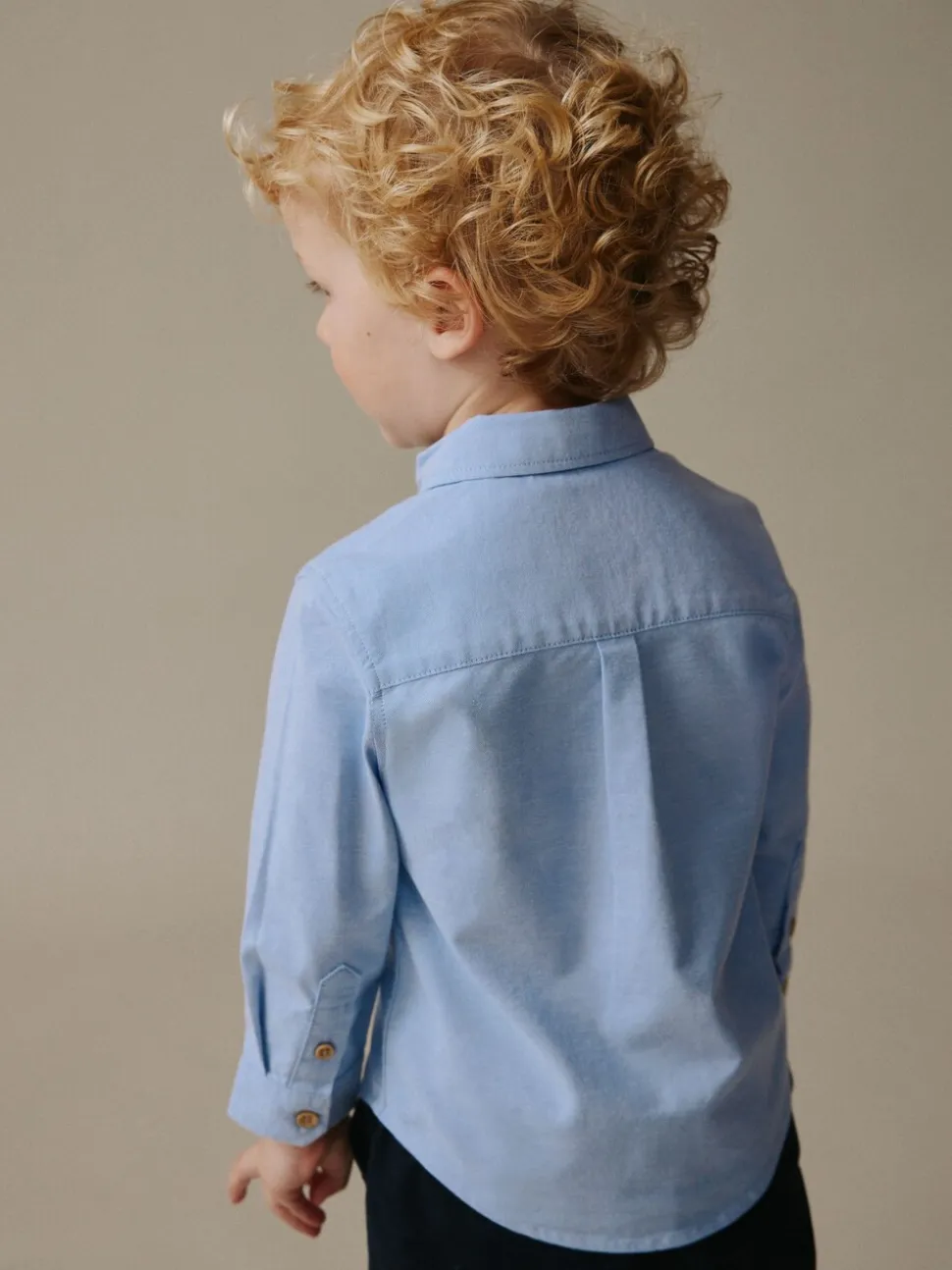 Middenblauw met figuur - Oxford-overhemd met lange mouwen (3 mnd-7 jr)