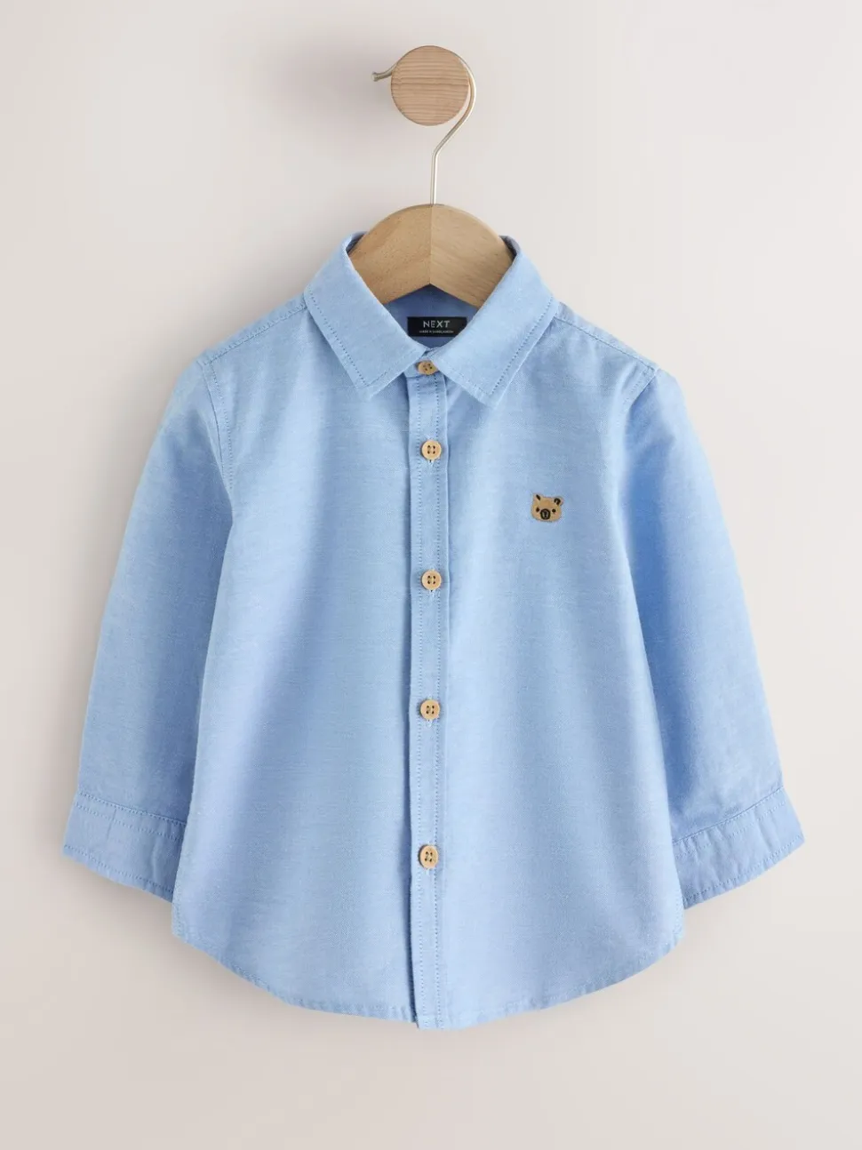 Middenblauw met figuur - Oxford-overhemd met lange mouwen (3 mnd-7 jr)
