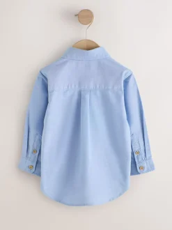 Middenblauw met figuur - Oxford-overhemd met lange mouwen (3 mnd-7 jr)