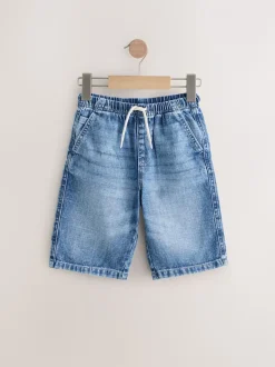 Middenblauw/zwart - Bermuda denim shorts met elastische taille verpakking van 2 (3 - 16 jr)