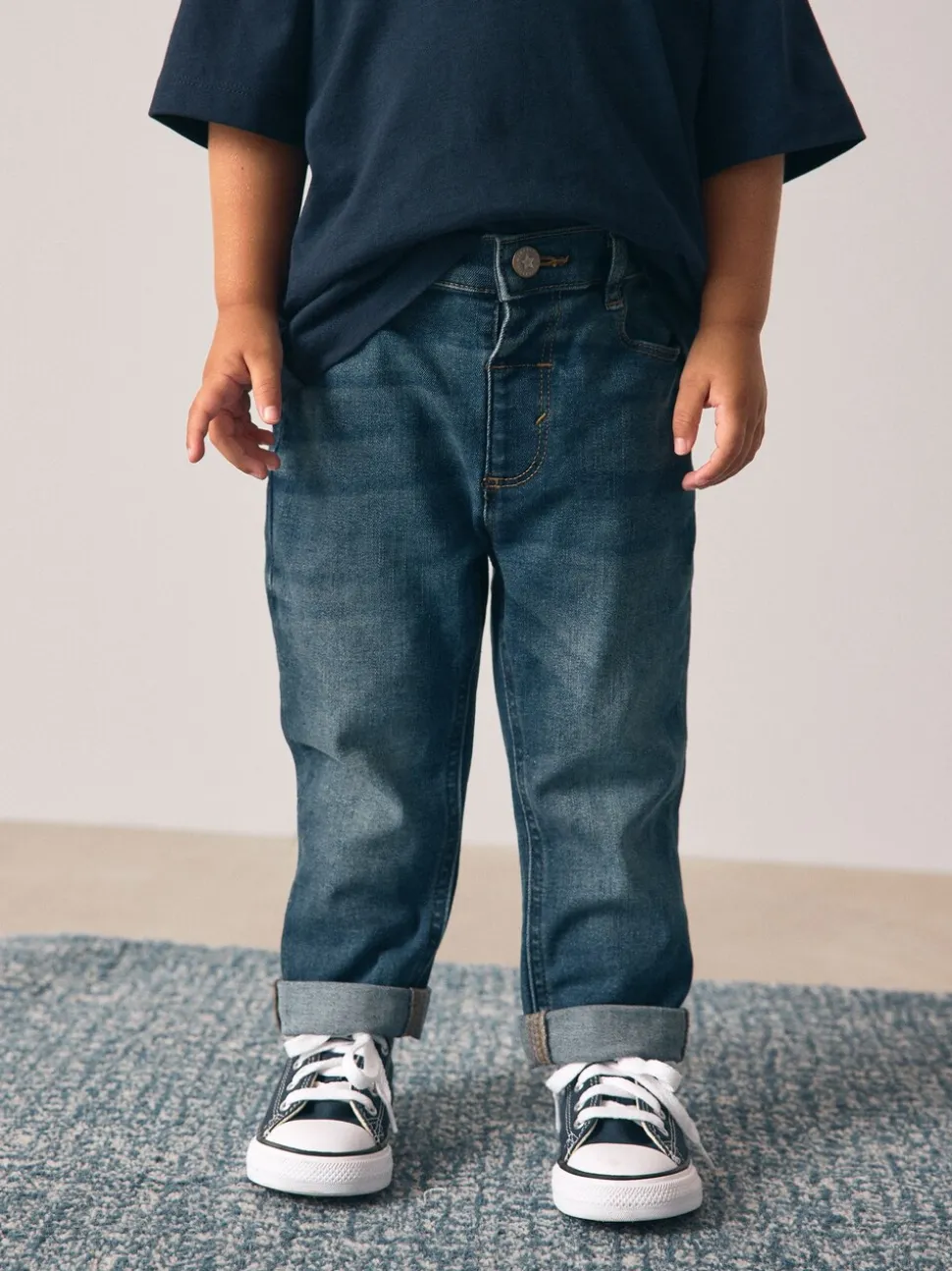 Middenblauw/zwart denim - 2 Pack Regular Fit Comfort Stretch Jeans (3mths-7yrs)