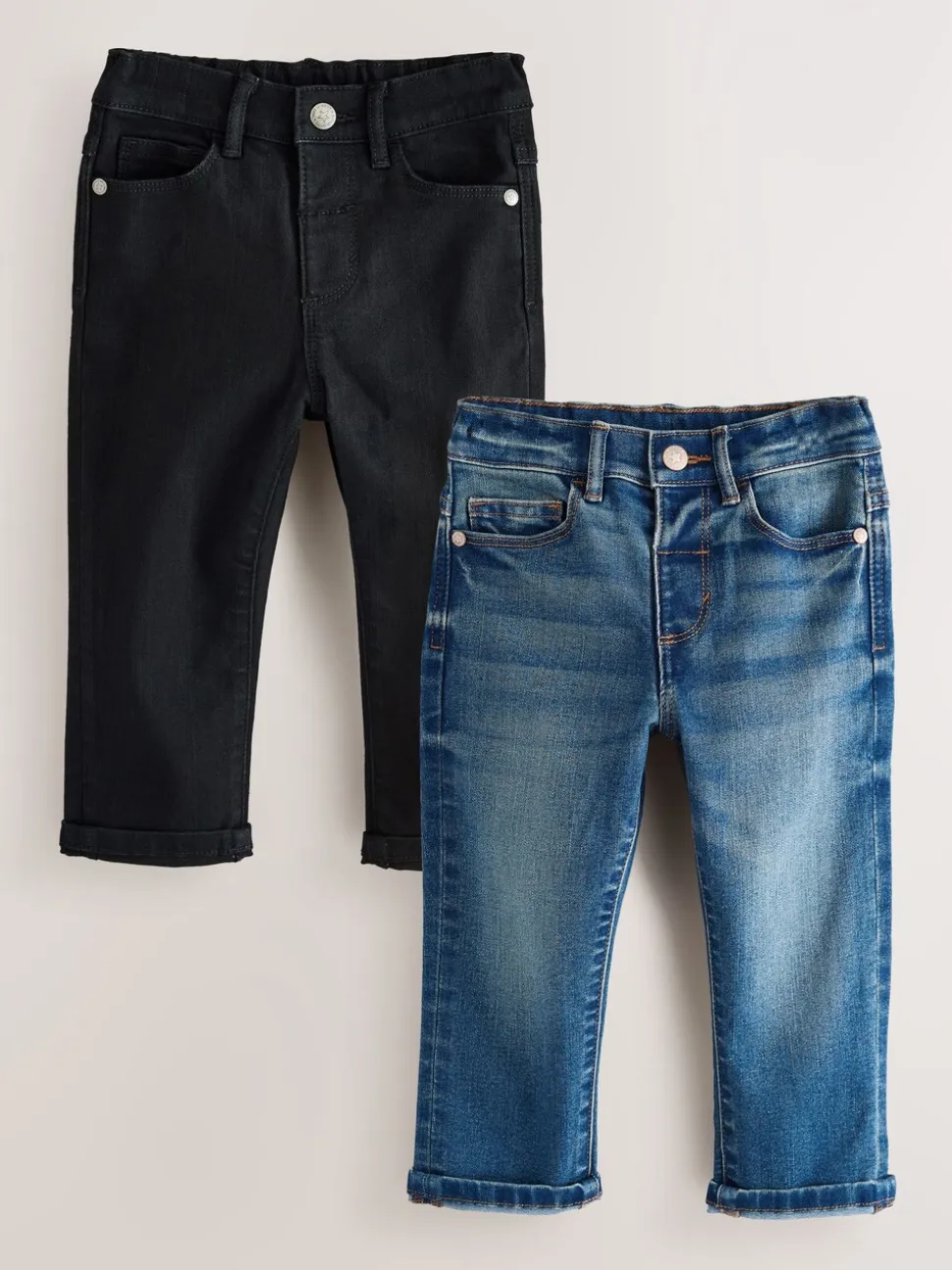 Middenblauw/zwart denim - 2 Pack Regular Fit Comfort Stretch Jeans (3mths-7yrs)