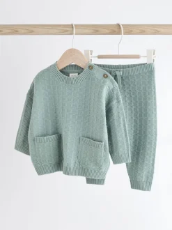 Mineraal - Babyset met gebreide trui en legging van 100% katoen met textuur (0mnd -3jr)