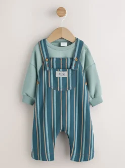 Mineraal gestreept - Babyset van geweven tuinbroek en rompertje (0 mnd-2 jr)