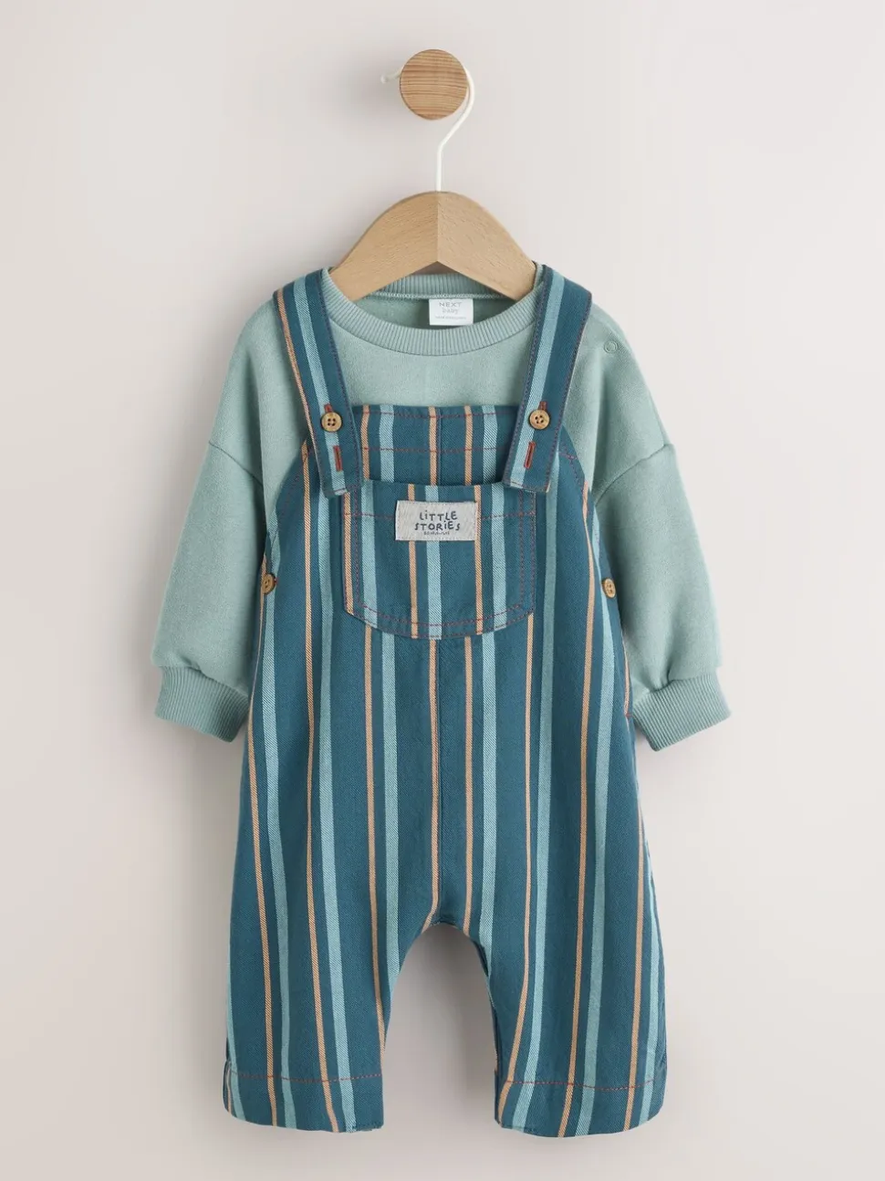 Mineraal gestreept - Babyset van geweven tuinbroek en rompertje (0 mnd-2 jr)