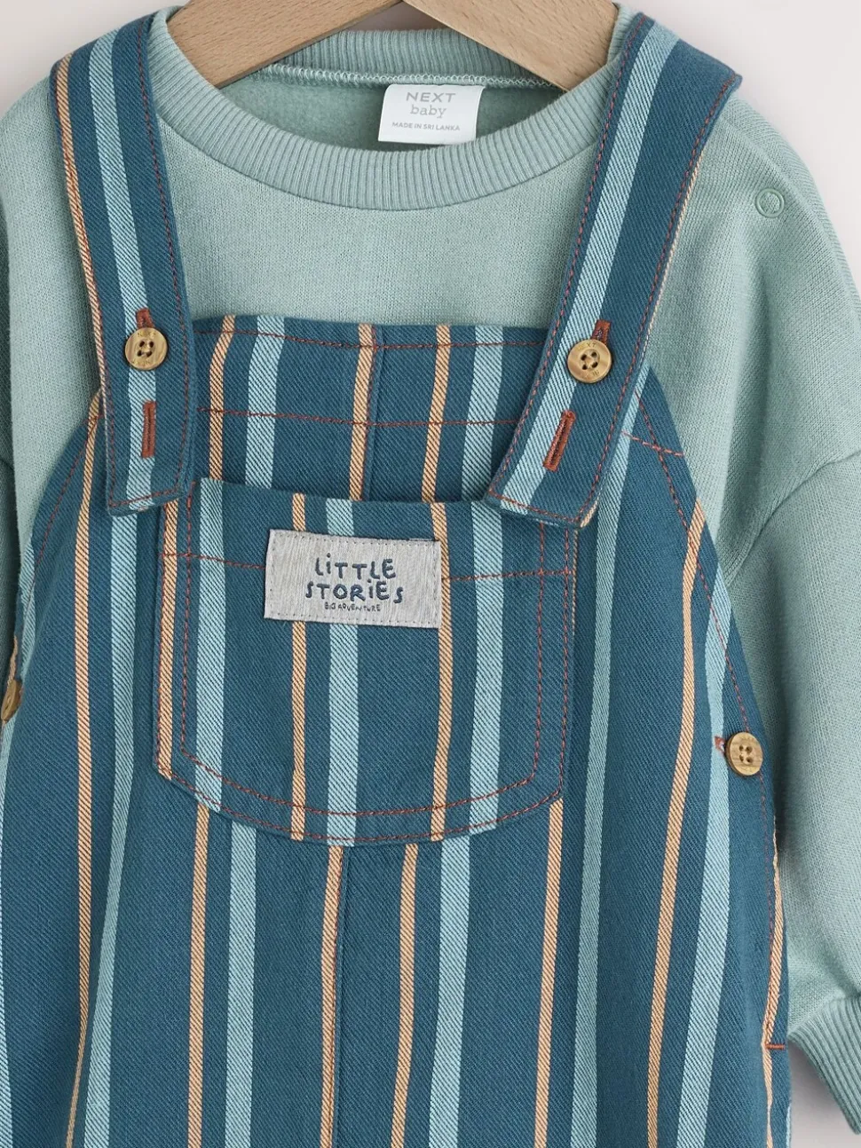 Mineraal gestreept - Babyset van geweven tuinbroek en rompertje (0 mnd-2 jr)