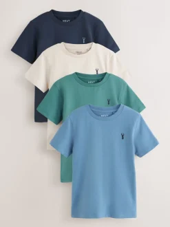 Mineraalgroen/blauw - T-shirts met korte mouwen en geborduurd rendier, verpakking van 4 (3-16jr)