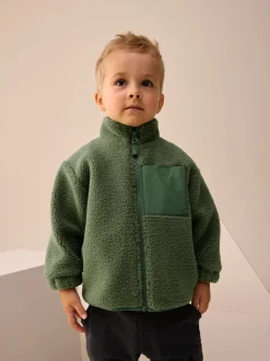Mineraalkleurig - Effen fleece met rits en trechterhals (3mnd-7jr)