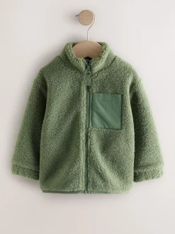 Mineraalkleurig - Effen fleece met rits en trechterhals (3mnd-7jr)