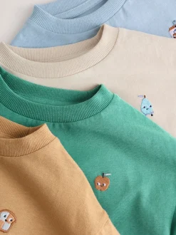 Mineralen Voedsel Personage Borduren - Set van 4 T-shirts met grafische print en lange mouwen (3mnd-7jr)