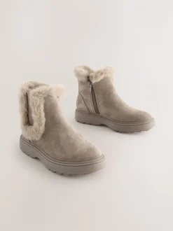 Mink-bruin suède - Met imitatiebont gevoerde Chelsea Boots