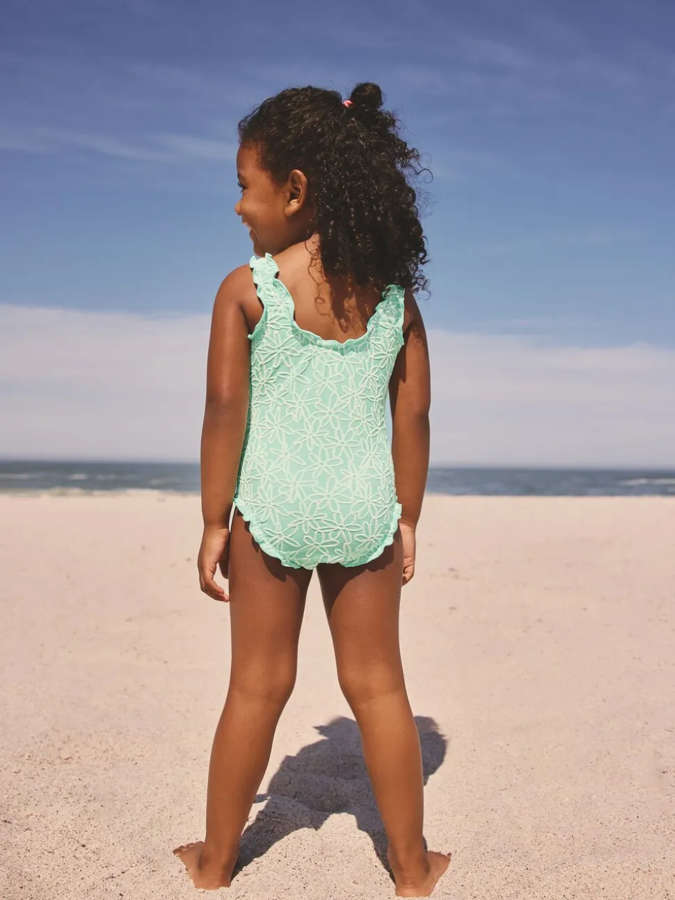 Mint Green Floral Texture - Lettuce Edge Swimsuit (3mths-7yrs)