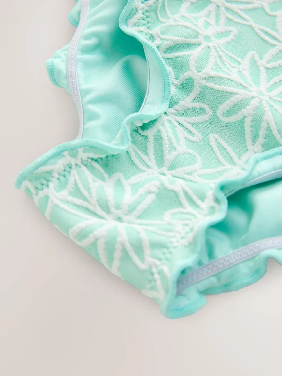 Mint Green Floral Texture - Lettuce Edge Swimsuit (3mths-7yrs)