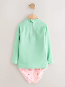 Mint Green Gingham Fruit - Long Sleeve Sunsafe Swim Set (3mths-7yrs)