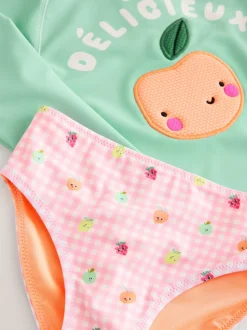 Mint Green Gingham Fruit - Long Sleeve Sunsafe Swim Set (3mths-7yrs)