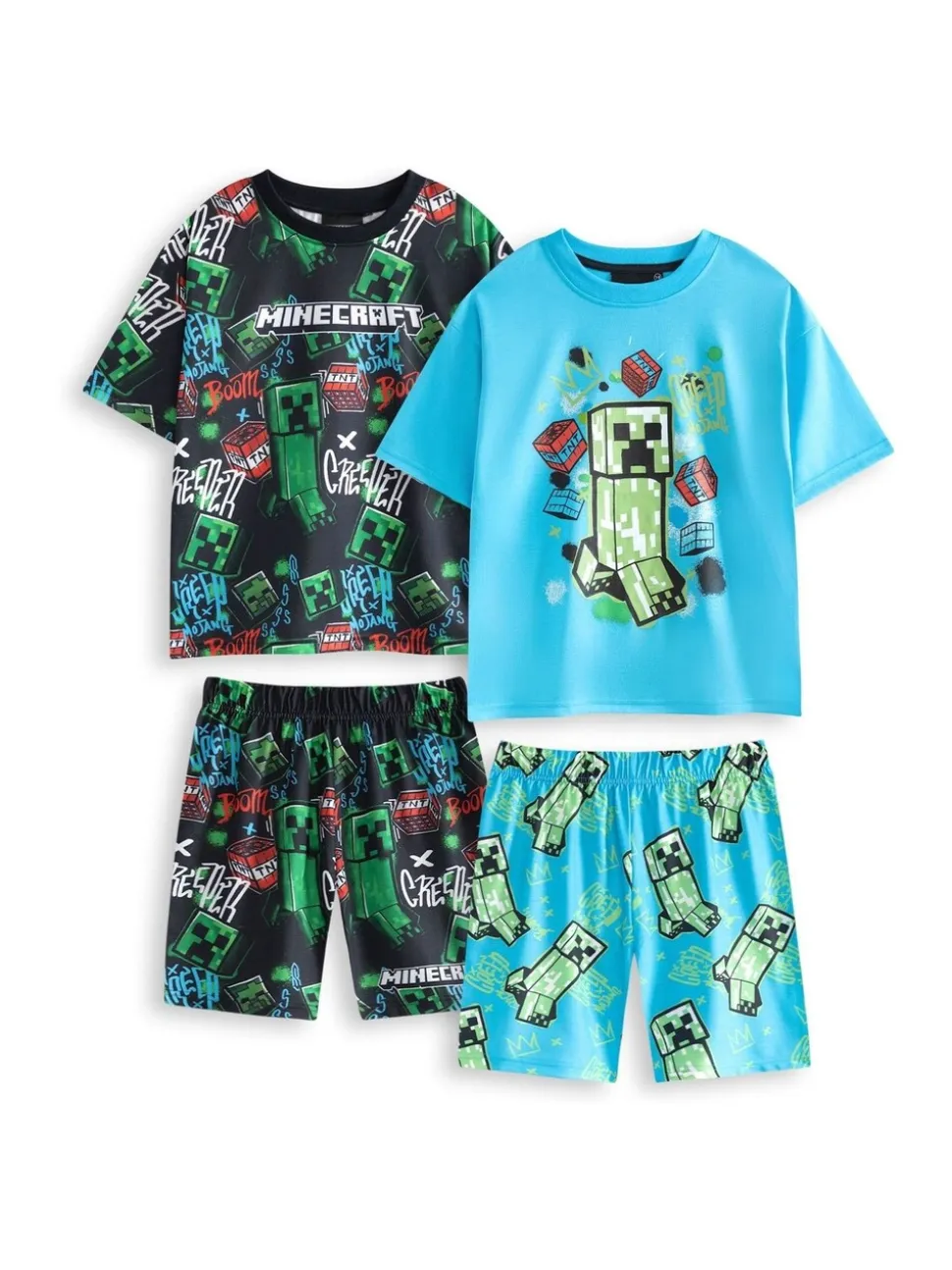 Mintblauw - Vanilla Underground Boys 100% Cotton Minecraft Short Sleeve Short Leg Pyjamas Set Pack of 2